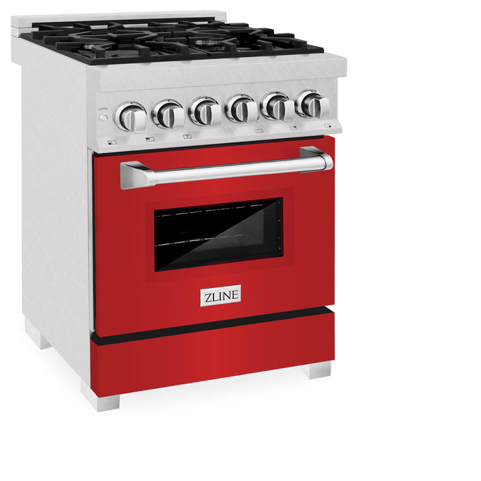 ZLINE 24 in. Professional Dual Fuel Range in Fingerprint Resistant Stainless Steel with Red Matte Door (RAS-RM-24)