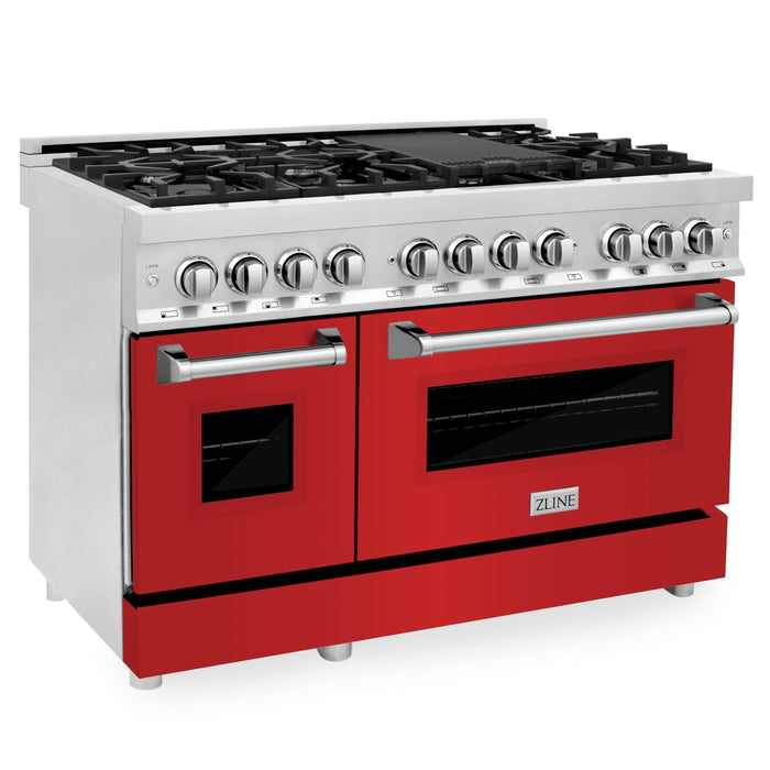 ZLINE 48 in. Professional Dual Fuel Range in Stainless Steel with Red Matte Door (RA-RM-48)