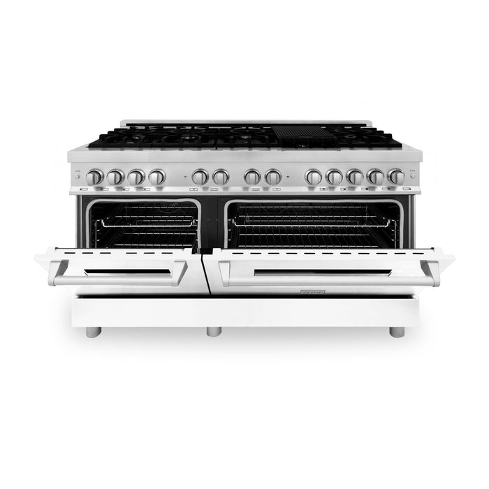 ZLINE 60 in. 7.4 cu. ft. Dual Fuel Range with Gas Stove and Electric Oven in Stainless Steel with White Matte Door (RA-WM-60)