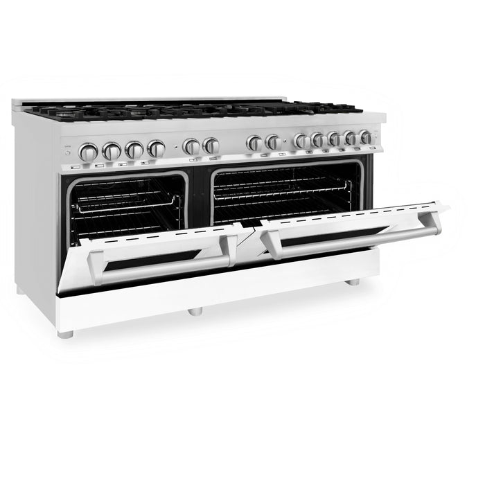 ZLINE 60 in. 7.4 cu. ft. Dual Fuel Range with Gas Stove and Electric Oven in Stainless Steel with White Matte Door (RA-WM-60)