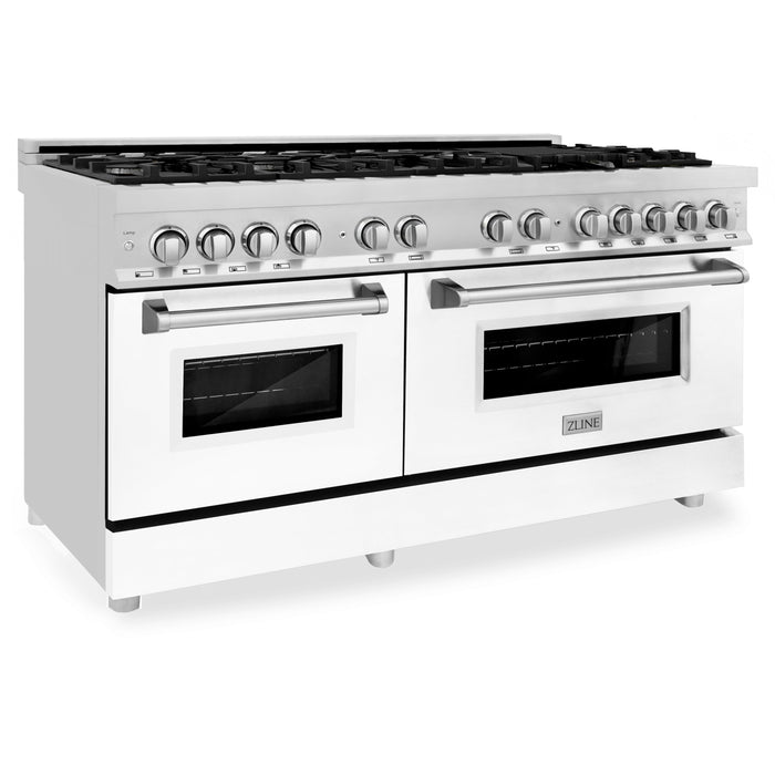 ZLINE 60 in. 7.4 cu. ft. Dual Fuel Range with Gas Stove and Electric Oven in Stainless Steel with White Matte Door (RA-WM-60)