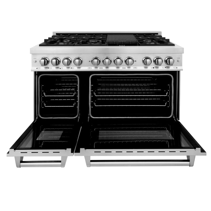 ZLINE 48 in. Kitchen Package with Stainless Steel Dual Fuel Range and Convertible Vent Range Hood (2KP-RARH48)