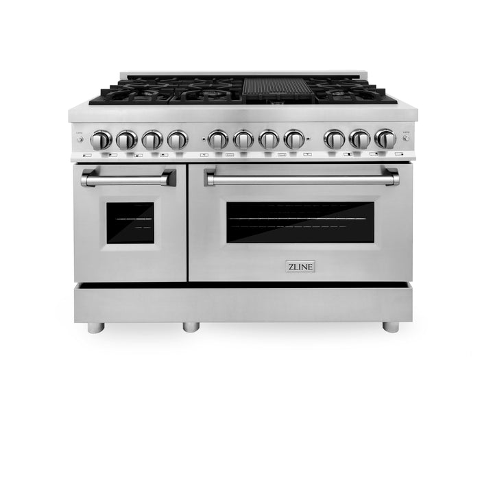 ZLINE 48 in. Kitchen Package with Stainless Steel Dual Fuel Range and Convertible Vent Range Hood (2KP-RARH48)