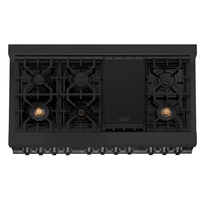 ZLINE 48 in. Kitchen Package with Black Stainless Steel Dual Fuel Range and Convertible Vent Range Hood (2KP-RABRH48)