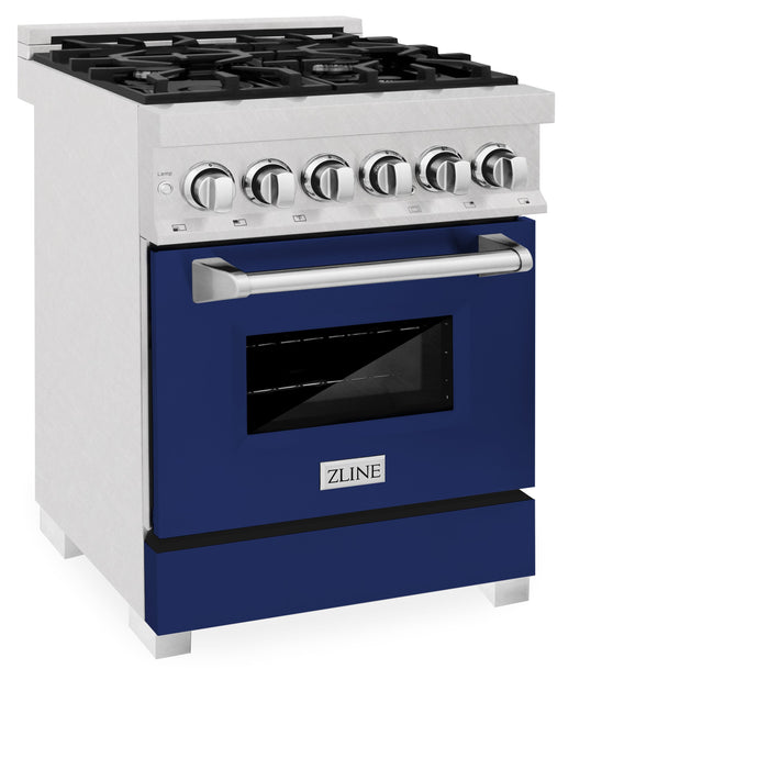 ZLINE 24 in. Professional Dual Fuel Range in Fingerprint Resistant Stainless Steel with Blue Gloss Door (RAS-BG-24)