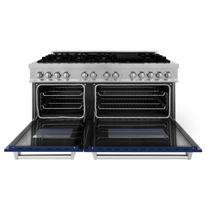 ZLINE 60 in. 7.4 cu. ft. Dual Fuel Range with Gas Stove and Electric Oven in Fingerprint Resistant Stainless Steel and Blue Gloss Door (RAS-BG-60)