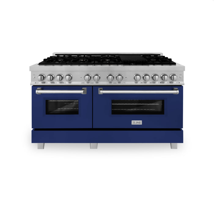 ZLINE 60 in. 7.4 cu. ft. Dual Fuel Range with Gas Stove and Electric Oven in Fingerprint Resistant Stainless Steel and Blue Gloss Door (RAS-BG-60)