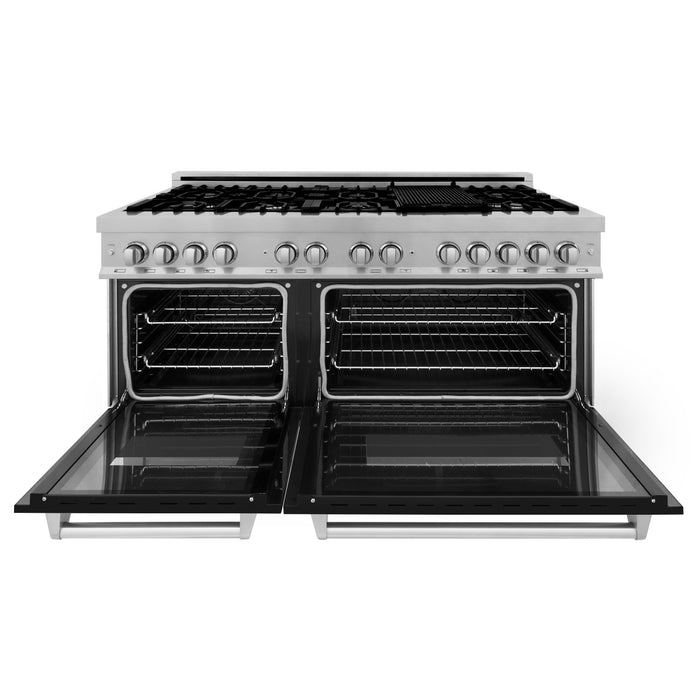 ZLINE 60 in. 7.4 cu. ft. Dual Fuel Range with Gas Stove and Electric Oven in Fingerprint Resistant Stainless Steel with Black Matte Door (RAS-BLM-60)