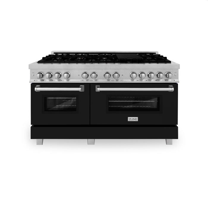 ZLINE 60 in. 7.4 cu. ft. Dual Fuel Range with Gas Stove and Electric Oven in Fingerprint Resistant Stainless Steel with Black Matte Door (RAS-BLM-60)