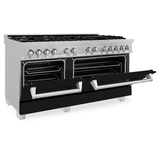 ZLINE 60 in. 7.4 cu. ft. Dual Fuel Range with Gas Stove and Electric Oven in Fingerprint Resistant Stainless Steel with Black Matte Door (RAS-BLM-60)