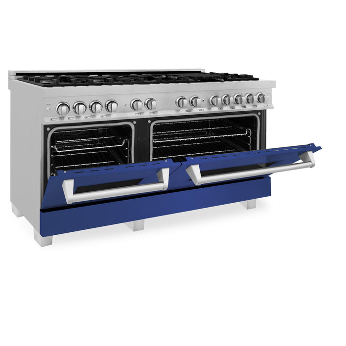 ZLINE 60 in. 7.4 cu. ft. Dual Fuel Range with Gas Stove and Electric Oven in Fingerprint Resistant Stainless Steel with Blue Matte Door (RAS-BM-60)