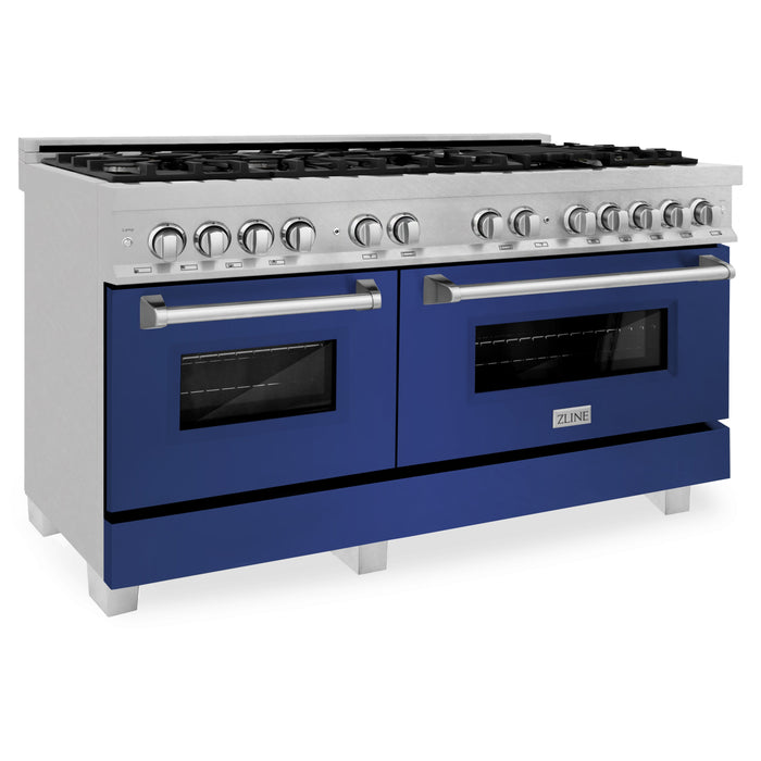 ZLINE 60 in. 7.4 cu. ft. Dual Fuel Range with Gas Stove and Electric Oven in Fingerprint Resistant Stainless Steel with Blue Matte Door (RAS-BM-60)