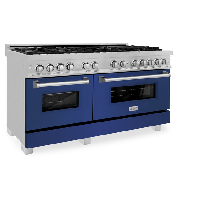 ZLINE 60 in. 7.4 cu. ft. Dual Fuel Range with Gas Stove and Electric Oven in Fingerprint Resistant Stainless Steel with Blue Matte Door (RAS-BM-60)