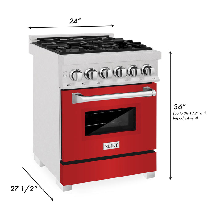 ZLINE 24 in. Professional Dual Fuel Range in Fingerprint Resistant Stainless Steel with Red Matte Door (RAS-RM-24)