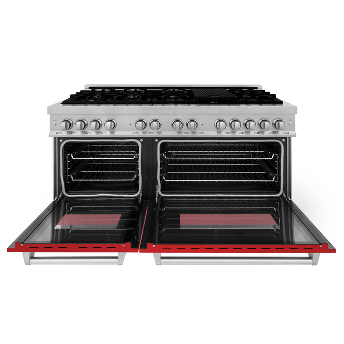 ZLINE 60 in. 7.4 cu. ft. Dual Fuel Range with Gas Stove and Electric Oven in Fingerprint Resistant Stainless Steel with Red Matte Door (RAS-RM-60)