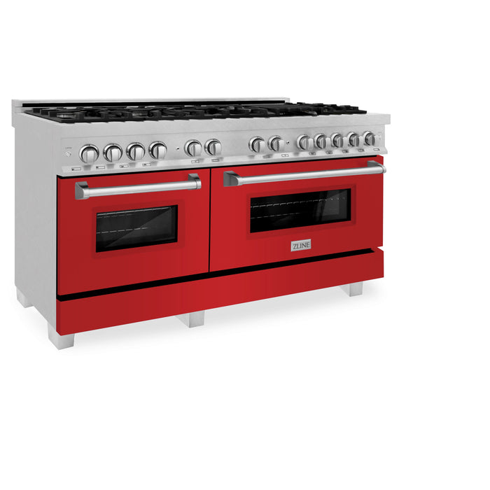 ZLINE 60 in. 7.4 cu. ft. Dual Fuel Range with Gas Stove and Electric Oven in Fingerprint Resistant Stainless Steel with Red Matte Door (RAS-RM-60)
