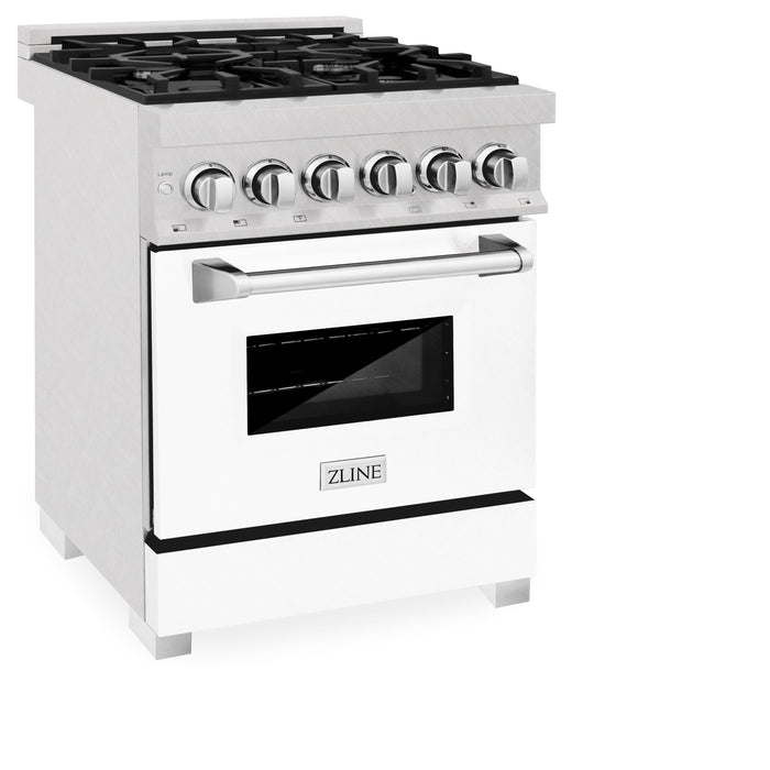 ZLINE 24 in. Professional Dual Fuel Range in Fingerprint Resistant Stainless Steel with White Matte Door (RAS-WM-24)