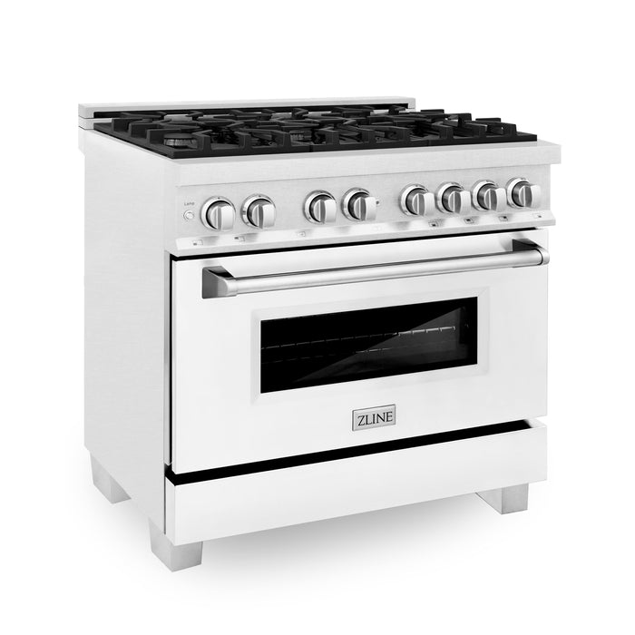 ZLINE 36 in. Professional Dual Fuel Range in Fingerprint Resistant Stainless Steel with White Matte Door (RAS-WM-36)