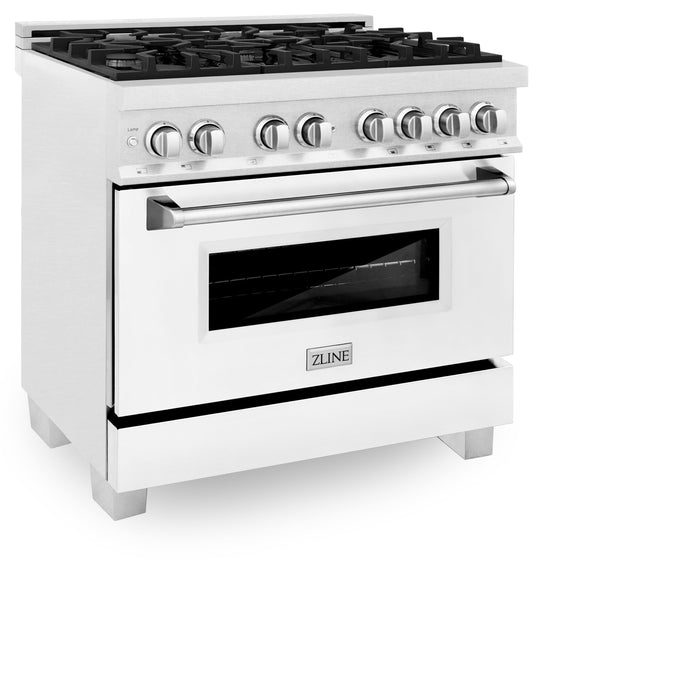 ZLINE 36 in. Professional Dual Fuel Range in Fingerprint Resistant Stainless Steel with White Matte Door (RAS-WM-36)