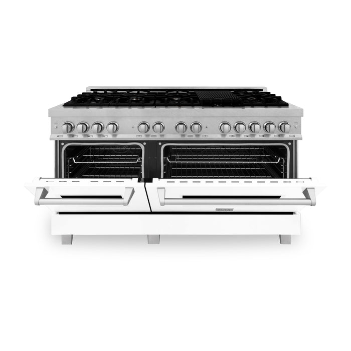 ZLINE 60 in. 7.4 cu. ft. Dual Fuel Range with Gas Stove and Electric Oven in Fingerprint Resistant Stainless Steel with White Matte Door (RAS-WM-60)