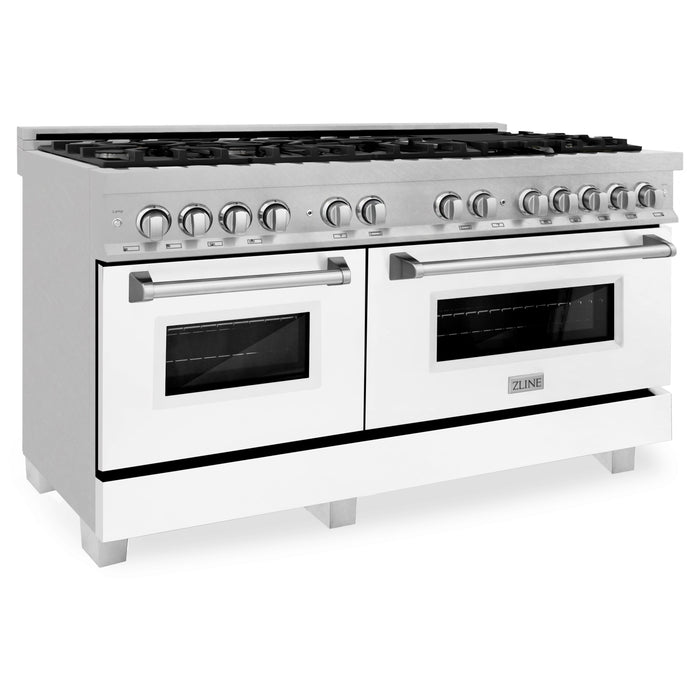 ZLINE 60 in. 7.4 cu. ft. Dual Fuel Range with Gas Stove and Electric Oven in Fingerprint Resistant Stainless Steel with White Matte Door (RAS-WM-60)