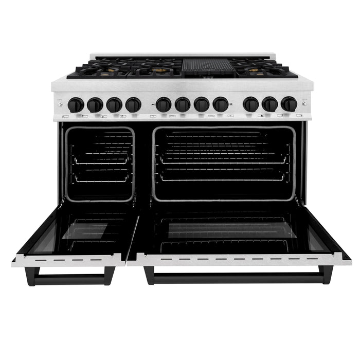 ZLINE Autograph Edition 48 in. 6.0 cu. ft. Dual Fuel Range with Gas Stove and Electric Oven in DuraSnow Stainless Steel with Matte Black Accents (RASZ-SN-48-MB)