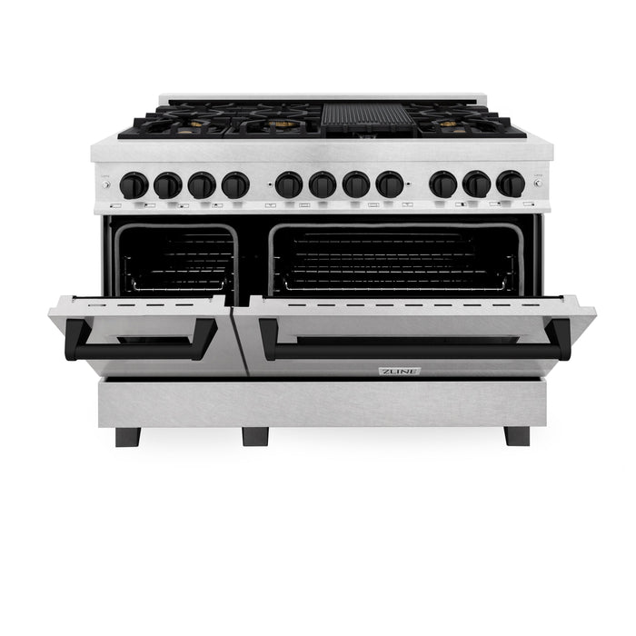 ZLINE Autograph Edition 48 in. 6.0 cu. ft. Dual Fuel Range with Gas Stove and Electric Oven in DuraSnow Stainless Steel with Matte Black Accents (RASZ-SN-48-MB)