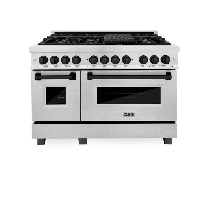 ZLINE Autograph Edition 48 in. 6.0 cu. ft. Dual Fuel Range with Gas Stove and Electric Oven in DuraSnow Stainless Steel with Matte Black Accents (RASZ-SN-48-MB)