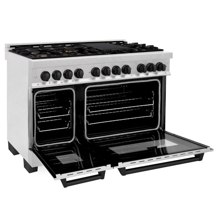 ZLINE Autograph Edition 48 in. 6.0 cu. ft. Dual Fuel Range with Gas Stove and Electric Oven in DuraSnow Stainless Steel with Matte Black Accents (RASZ-SN-48-MB)