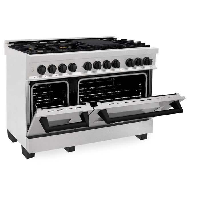 ZLINE Autograph Edition 48 in. 6.0 cu. ft. Dual Fuel Range with Gas Stove and Electric Oven in DuraSnow Stainless Steel with Matte Black Accents (RASZ-SN-48-MB)