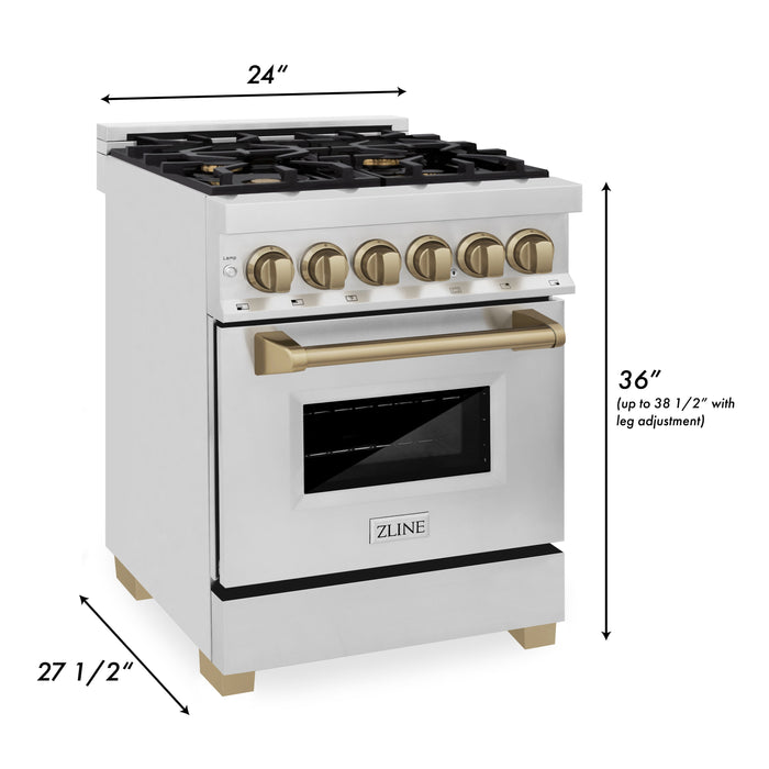 ZLINE Autograph Edition 24 in. 2.8 cu. ft. Dual Fuel Range with Gas Stove and Electric Oven in Stainless Steel with Champagne Bronze Accents (RAZ-24-CB)