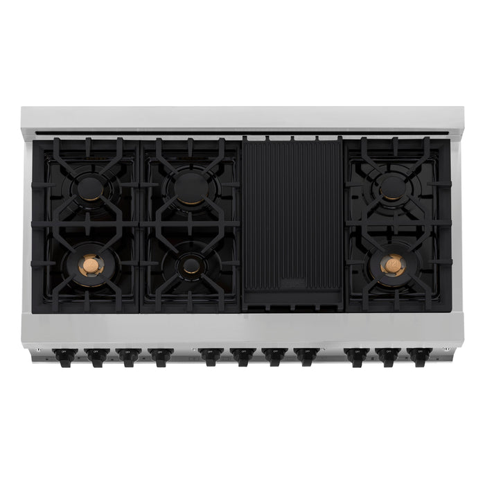 ZLINE 48 in. Autograph Edition Kitchen Package with Stainless Steel Dual Fuel Range and Range Hood with Matte Black Accents (2AKP-RARH48-MB)