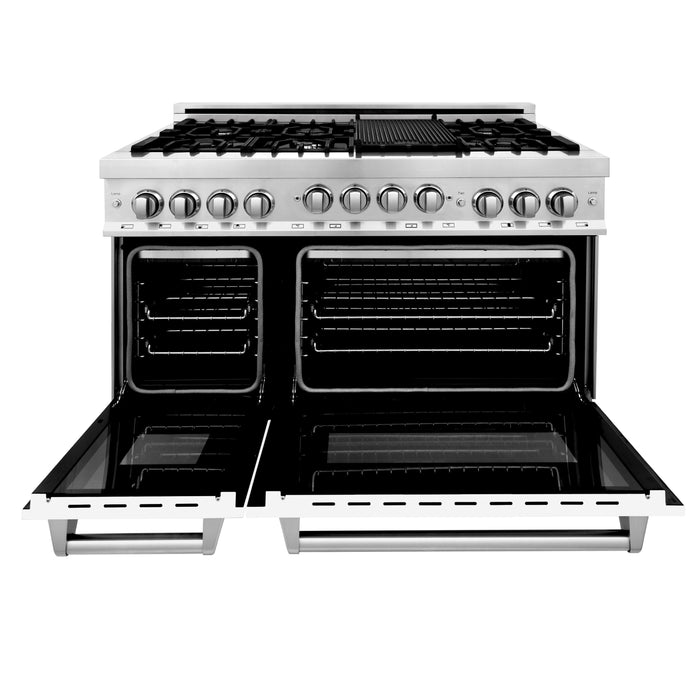 ZLINE 48 in. 6.0 cu. ft. Gas Oven and Gas Cooktop Range with Griddle and White Matte Door in Stainless Steel (RG-WM-GR-48)