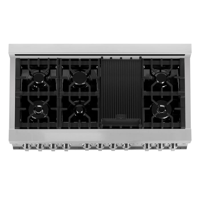 ZLINE 48 in. 6.0 cu. ft. Gas Oven and Gas Cooktop Range with Griddle and White Matte Door in Stainless Steel (RG-WM-GR-48)