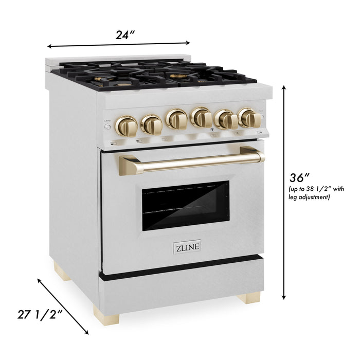 ZLINE Autograph Edition 24 in. 2.8 cu. ft. Range with Gas Stove and Gas Oven in Fingerprint Resistant Stainless Steel with Polished Gold Accents (RGSZ-SN-24-G)