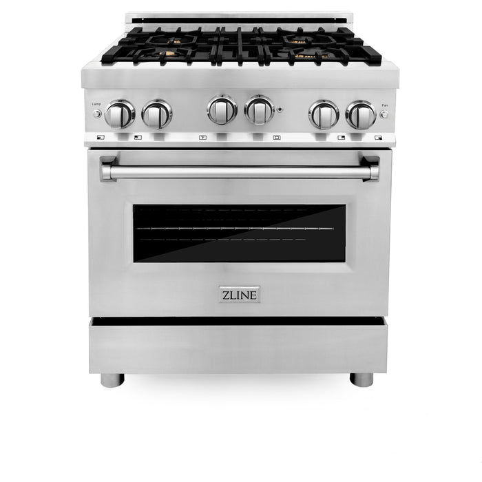 ZLINE 30 in. 4.0 cu. ft. Gas Oven and Gas Cooktop Range with Griddle and Brass Burners in Stainless Steel (RG-BR-GR-30)