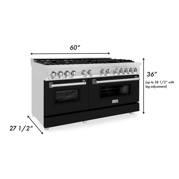 ZLINE 60 in. 7.4 cu. ft. Dual Fuel Range with Gas Stove and Electric Oven in Stainless Steel with Black Matte Door (RA-BLM-60)