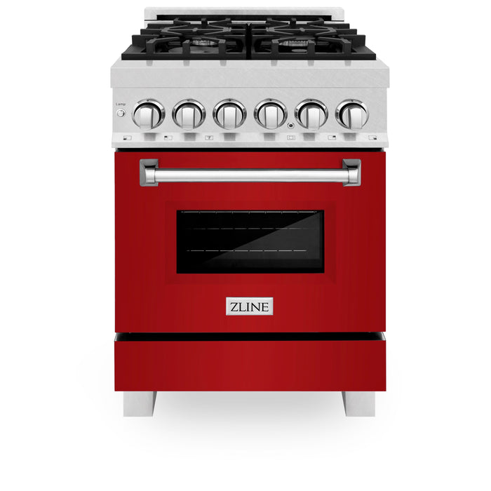 ZLINE 24 in. Professional Dual Fuel Range in Fingerprint Resistant Stainless Steel with Red Gloss Door (RAS-RG-24)