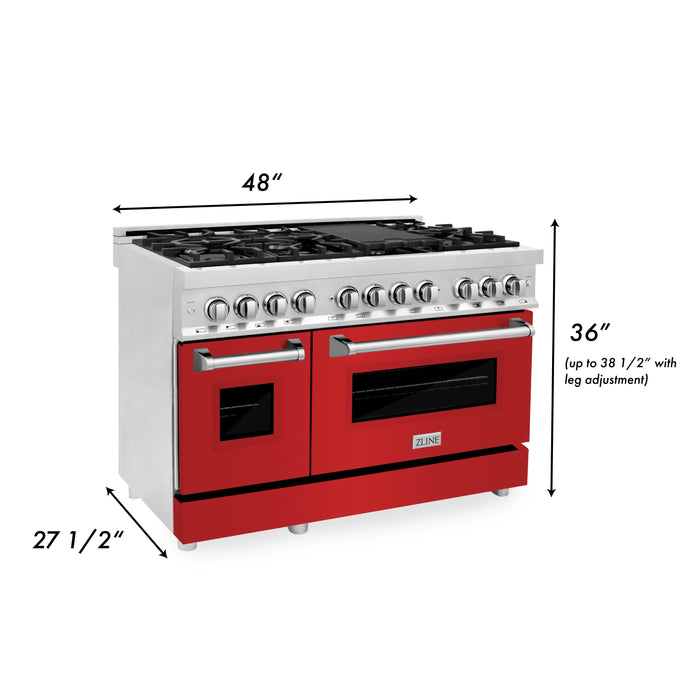 ZLINE 48 in. Professional Dual Fuel Range in Stainless Steel with Red Matte Door (RA-RM-48)