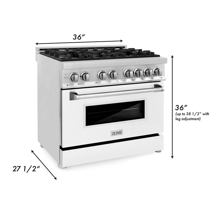 ZLINE 36 in. Dual Fuel Range with Gas Stove and Electric Oven in Stainless Steel with White Matte Door (RA-WM-36)