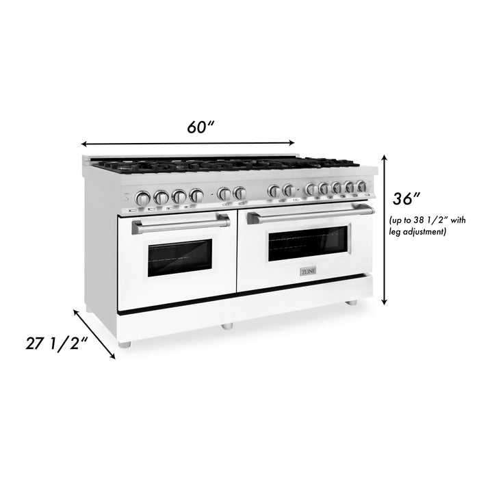 ZLINE 60 in. 7.4 cu. ft. Dual Fuel Range with Gas Stove and Electric Oven in Stainless Steel with White Matte Door (RA-WM-60)