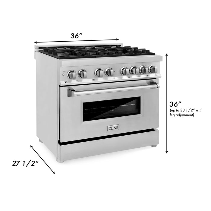 ZLINE 36 in. Dual Fuel Range with Gas Stove and Electric Oven in Stainless Steel (RA36)