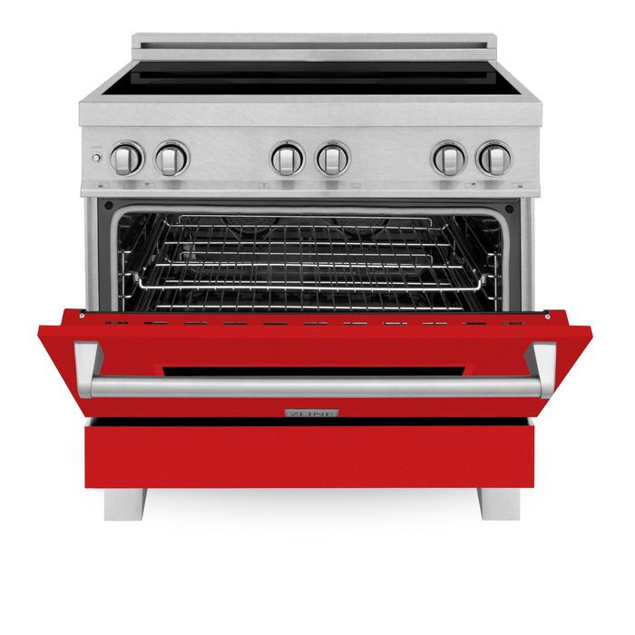 ZLINE 36 in. Induction Range in Fingerprint Resistant Stainless Steel with Red Matte Door (RAINDS-RM-36)