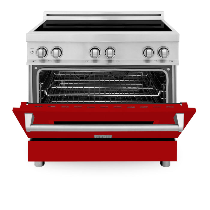 ZLINE 36 in. 4.6 cu. ft. Induction Range with a 4 Element Stove and Electric Oven with Red Gloss Door (RAIND-RG-36)