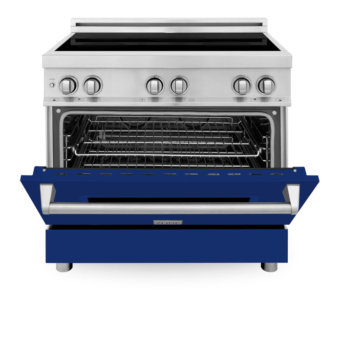 ZLINE 36 in. 4.6 cu. ft. Induction Range with a 4 Element Stove and Electric Oven with Blue Gloss Door (RAIND-BG-36)