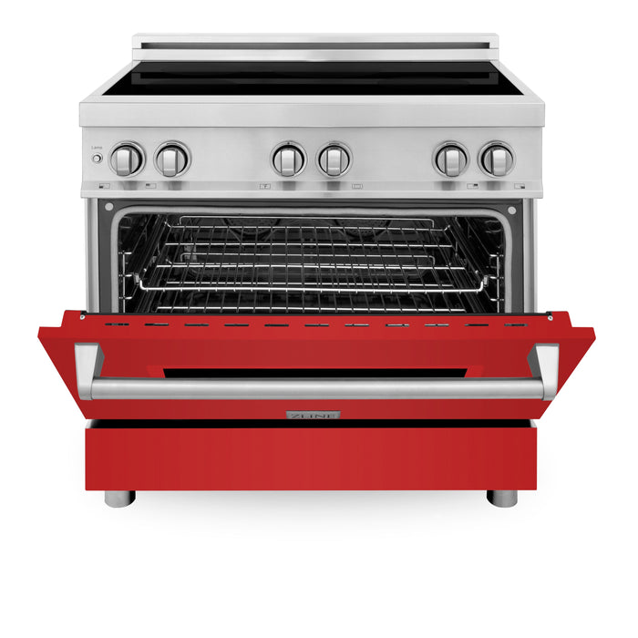 ZLINE 36 in. 4.6 cu. ft. Induction Range with a 4 Element Stove and Electric Oven with Red Matte Door (RAIND-RM-36)