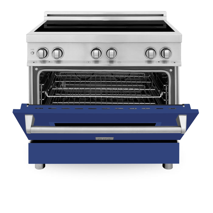 ZLINE 36 in. 4.6 cu. ft. Induction Range with a 4 Element Stove and Electric Oven with Blue Matte Door (RAIND-BM-36)