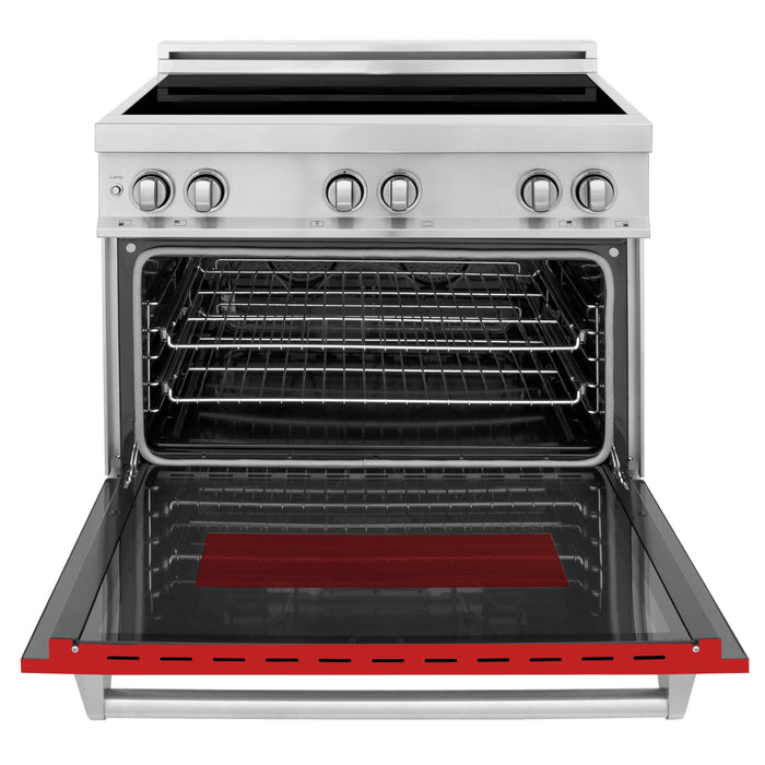 ZLINE 36 in. 4.6 cu. ft. Induction Range with a 4 Element Stove and Electric Oven with Red Matte Door (RAIND-RM-36)