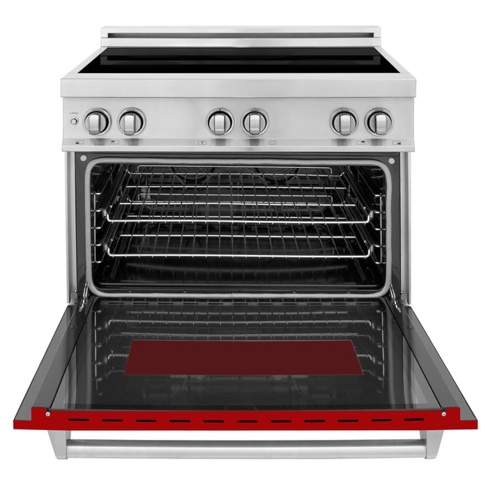 ZLINE 36 in. 4.6 cu. ft. Induction Range with a 4 Element Stove and Electric Oven with Red Gloss Door (RAIND-RG-36)