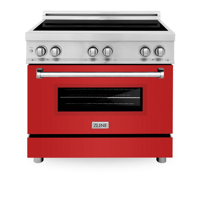 ZLINE 36 in. 4.6 cu. ft. Induction Range with a 4 Element Stove and Electric Oven with Red Matte Door (RAIND-RM-36)